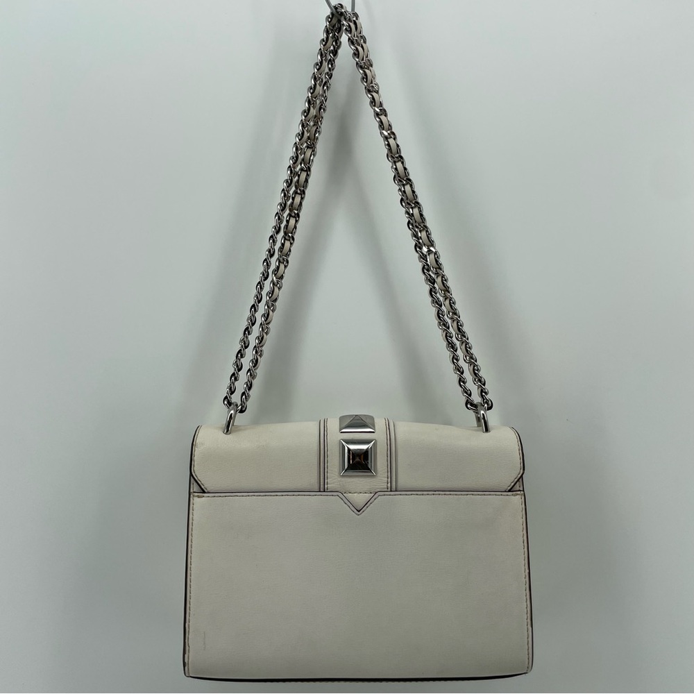 Michael Kors Rose Medium Flap Shoulder Bag White Leather Studded - Picture 6 of 15